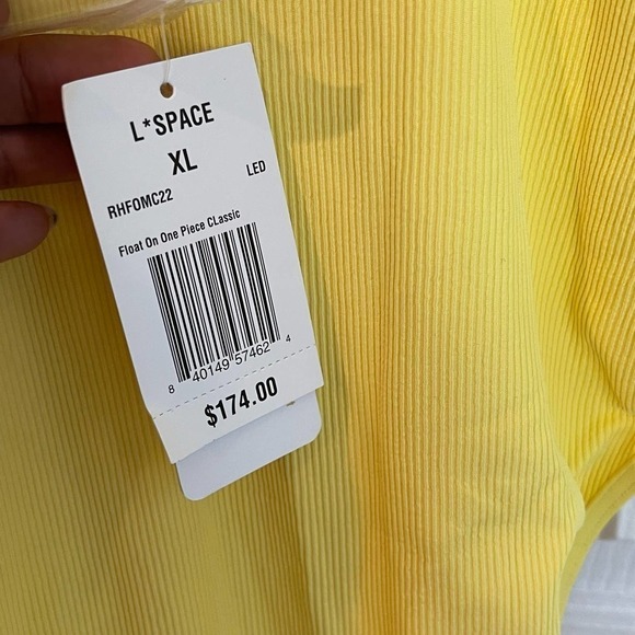 L Space Button-Down Ribbed Float On One Piece Swimsuit Yellow Womens Size XL NWT - Picture 13 of 14